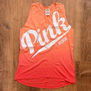 PINK Victoria's Secret Coral to Red Ombré Sleeveless Logo Tank